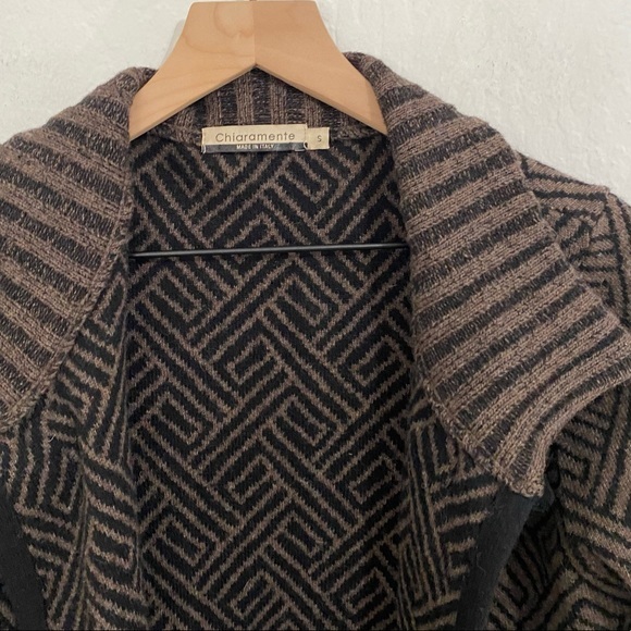 Chiaramente Women’s S Wool Knit Geo Print Mock Neck Buckle Cardigan Sweater - Picture 6 of 9